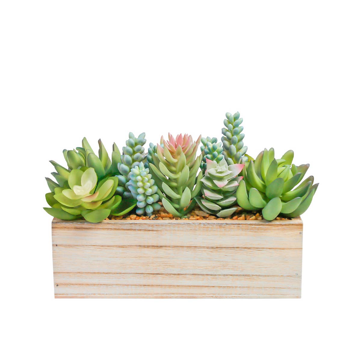 HomeRoots - Wholesale Artificial Plant - 8" Green And Pink Artificial Succulent Plant In Natural Wood Planter0