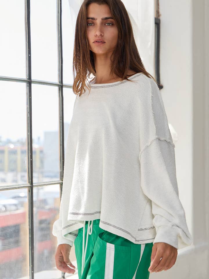 BUCKETLIST - Wholesale Knit Top - Women's - T2397 Overlap Open Back Oversize Fit Reverse Stitched Top24