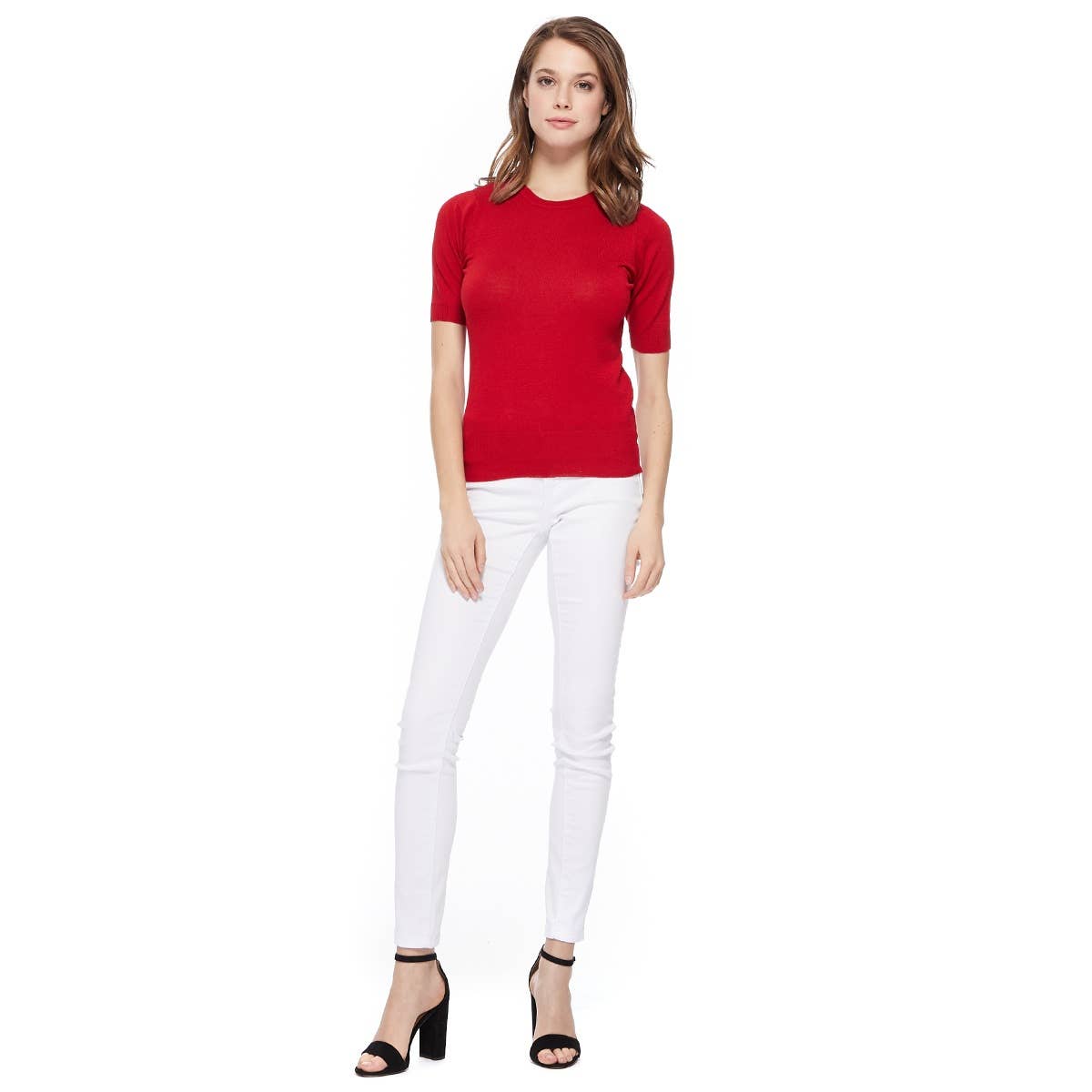 Mak – Engroshandel Strikket top - Dame – Halv-ærmet Crewneck Letvægts blød pullover Tee MK3664Y63