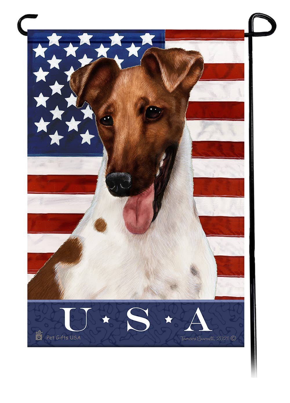 Pet Gifts USA, LLC - Vente Drapeaux - Drapeau de jardin bleu véritable Fox Terrier marron et blanc0