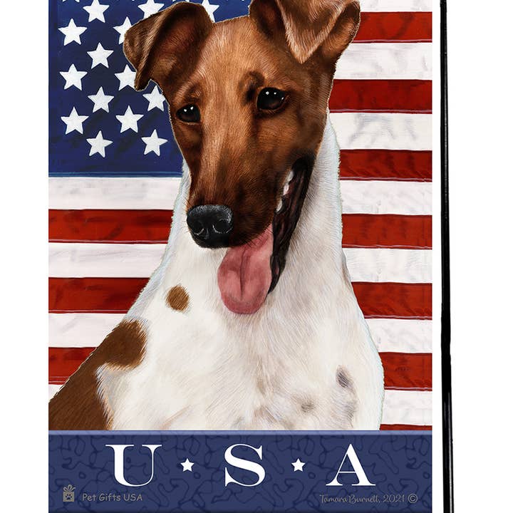 Pet Gifts USA, LLC - Vente Drapeaux - Drapeau de jardin bleu véritable Fox Terrier marron et blanc