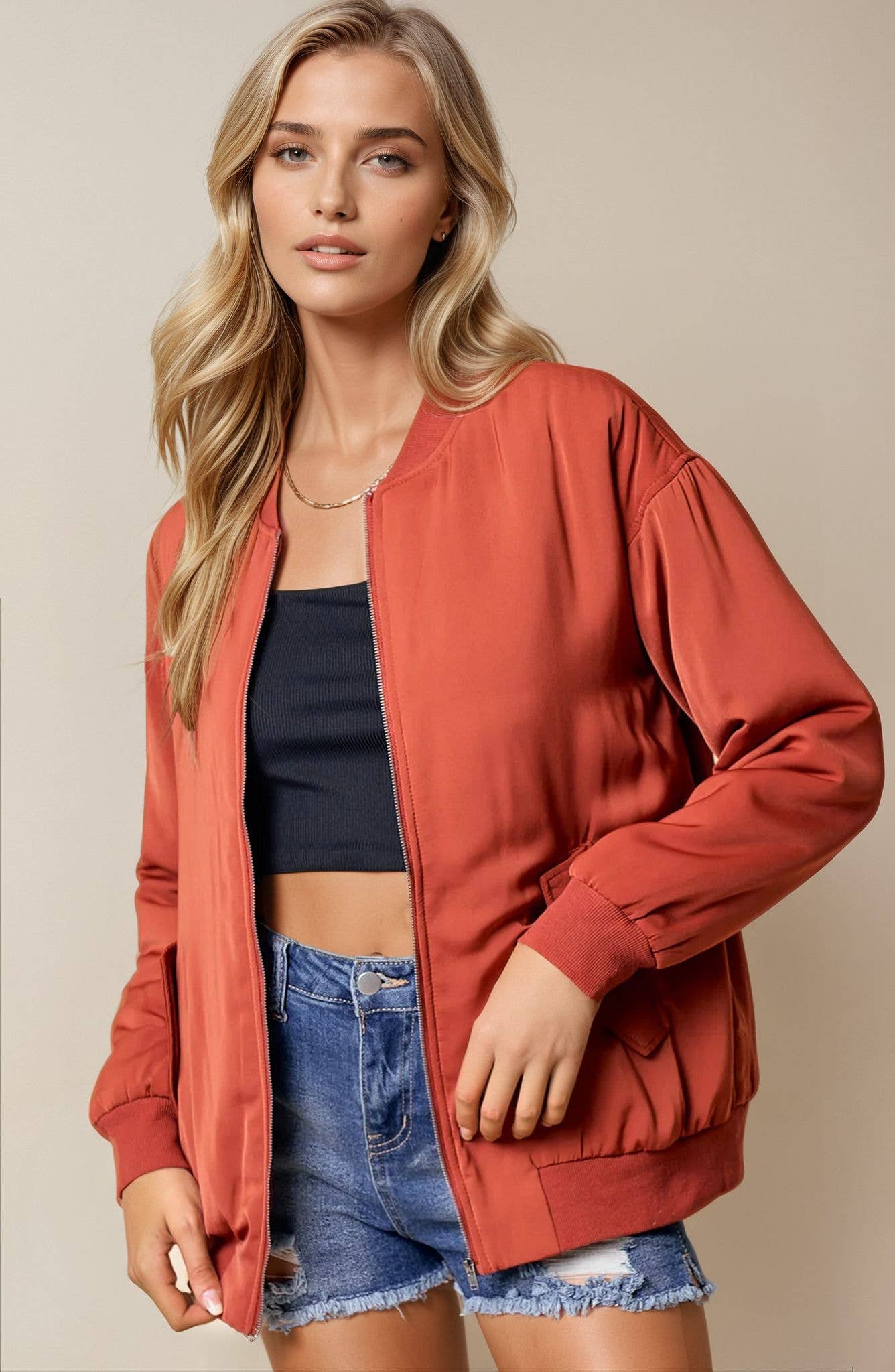 Doe and Rae - Wholesale Bomber Jacket - Women's - Drop Shoulder Bomber Jacket - 10260J-19