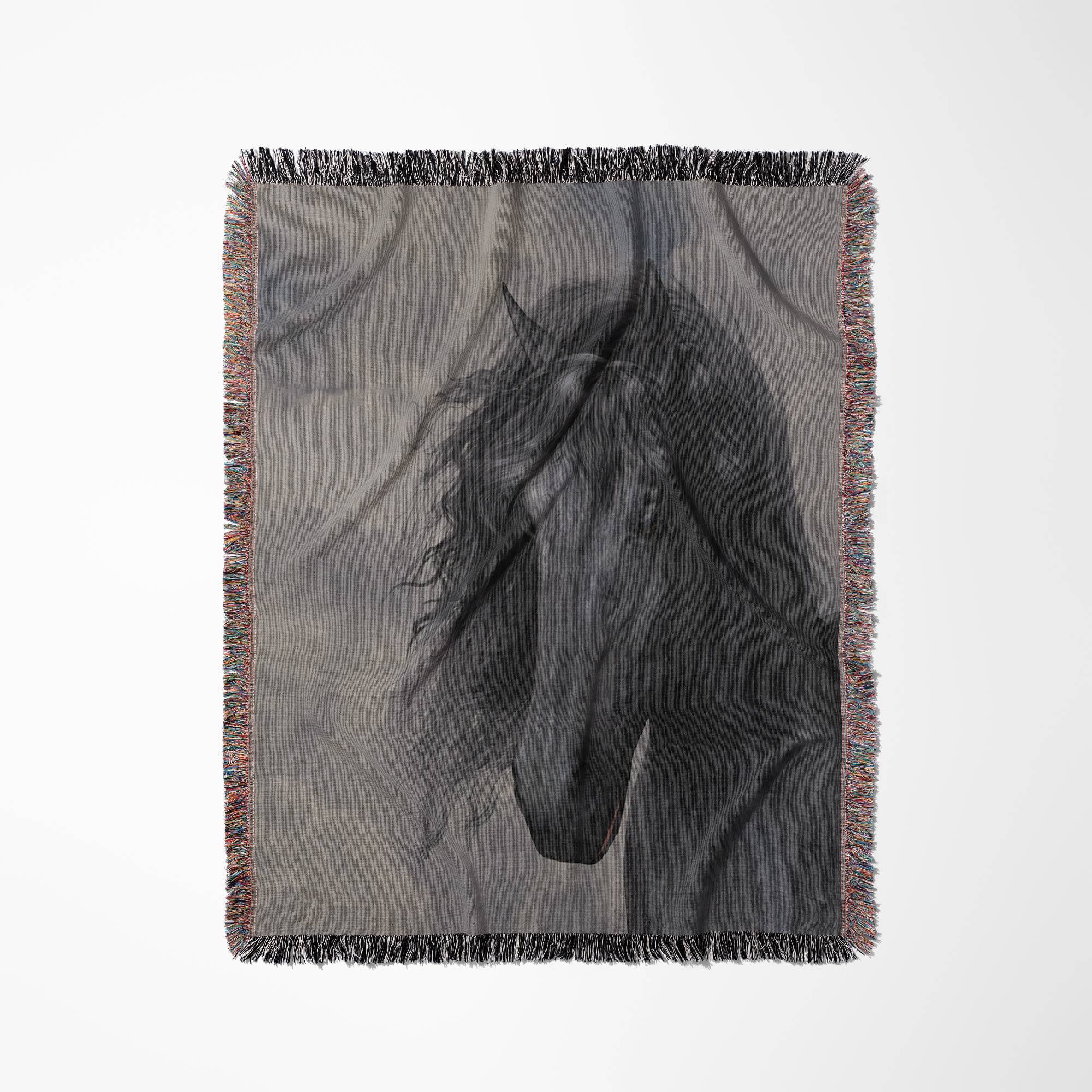 3dRose - Wholesale Throw Blanket - 3dRose, A black Frisian horse portrait in a cloudy sky, Blanket0