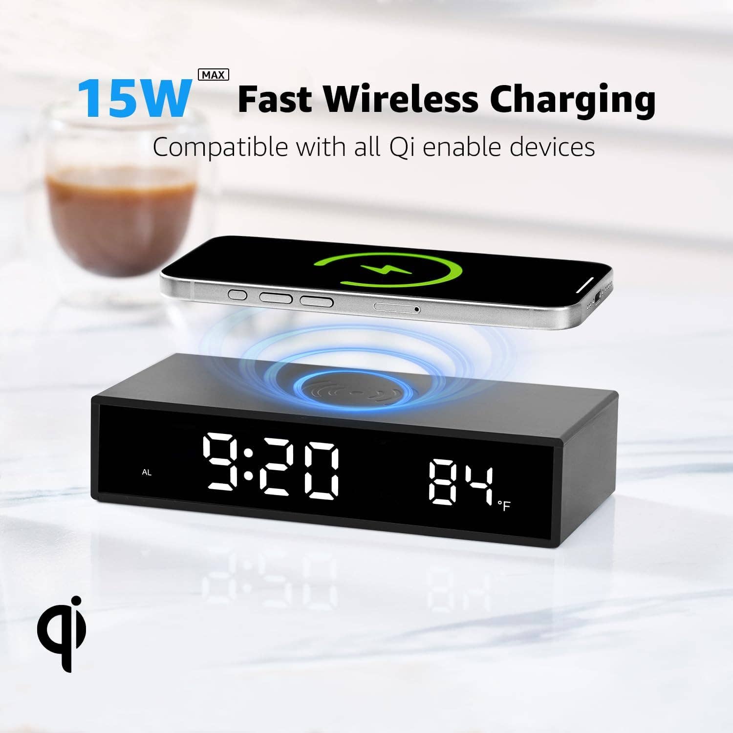 Dan Adora – wholesale Alarm clock – Digital Alarm Clock with Wireless Charging - Black3