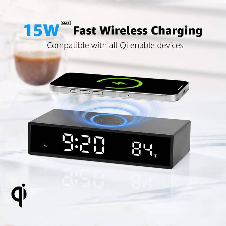 Dan Adora – wholesale Alarm clock – Digital Alarm Clock with Wireless Charging - Black3