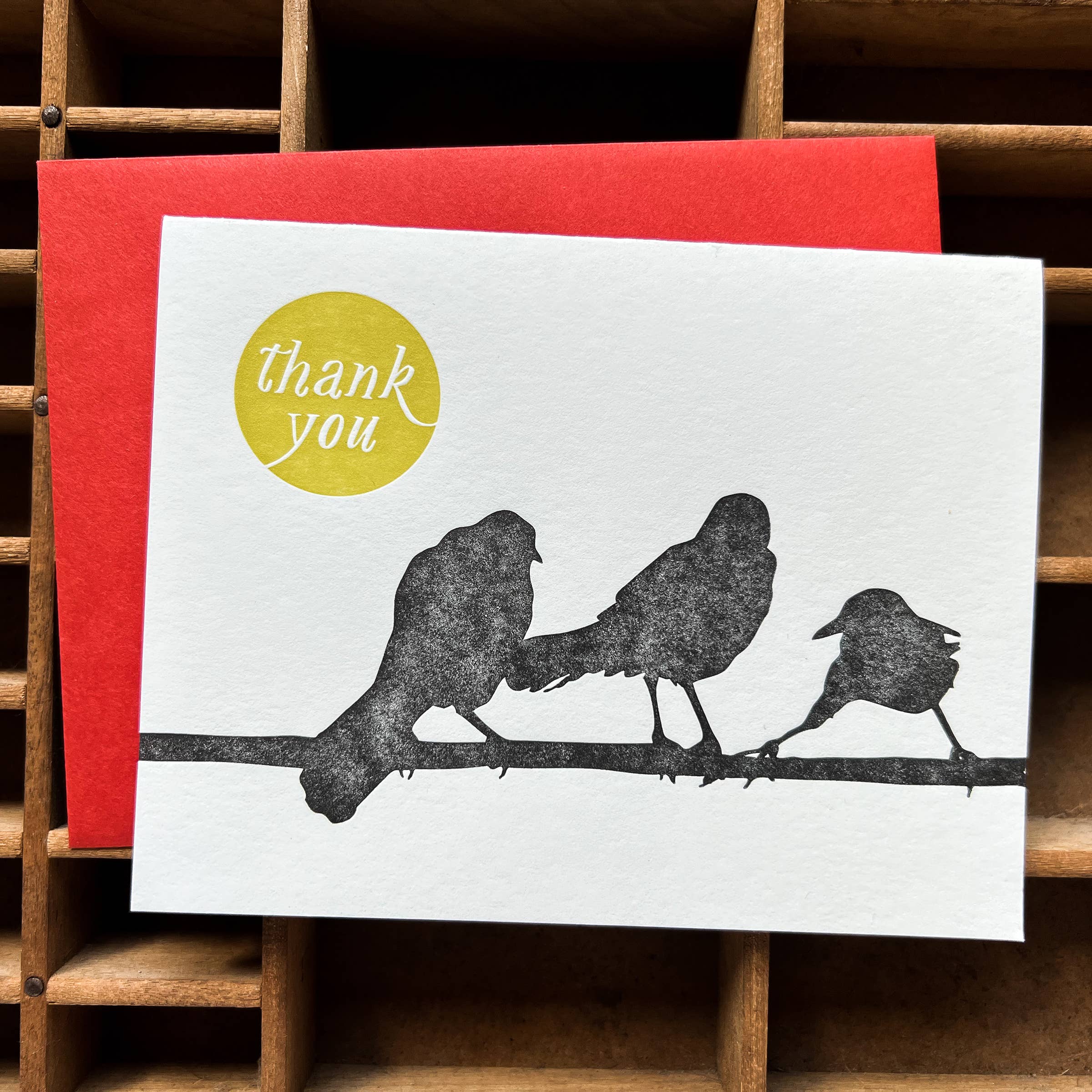 Blackbird Letterpress – wholesale Thank you card – birds on a wire thank you card3