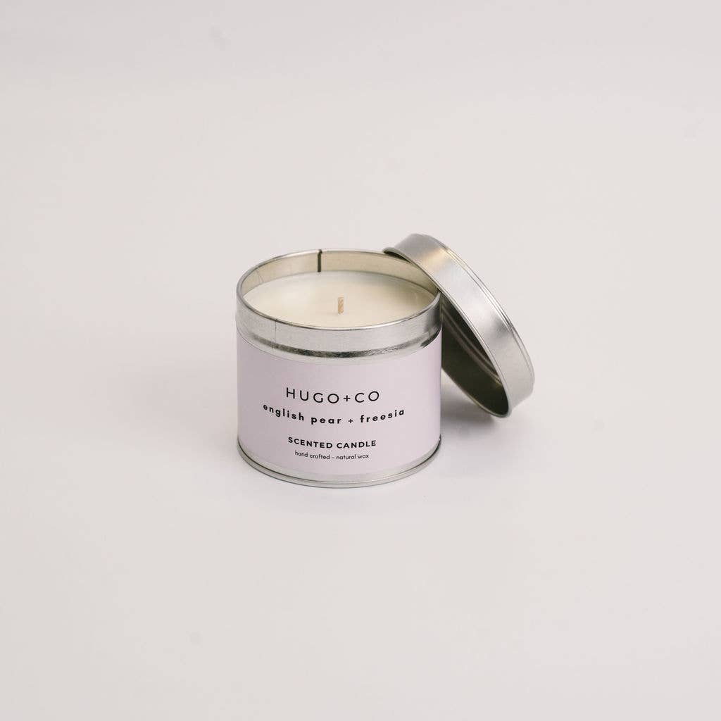 HUGO+CO - Wholesale Travel Candles - English Pear & Freesia Soy Wax Scented Candle Tin0
