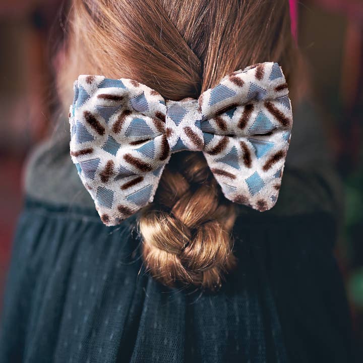 Project 6 NY Kids - Vendita all'ingrosso Fermaglio per capelli - Bambini - Papillon e fermaglio per capelli de La Bella e la Bestia, motivo a righe in velluto blu scuro