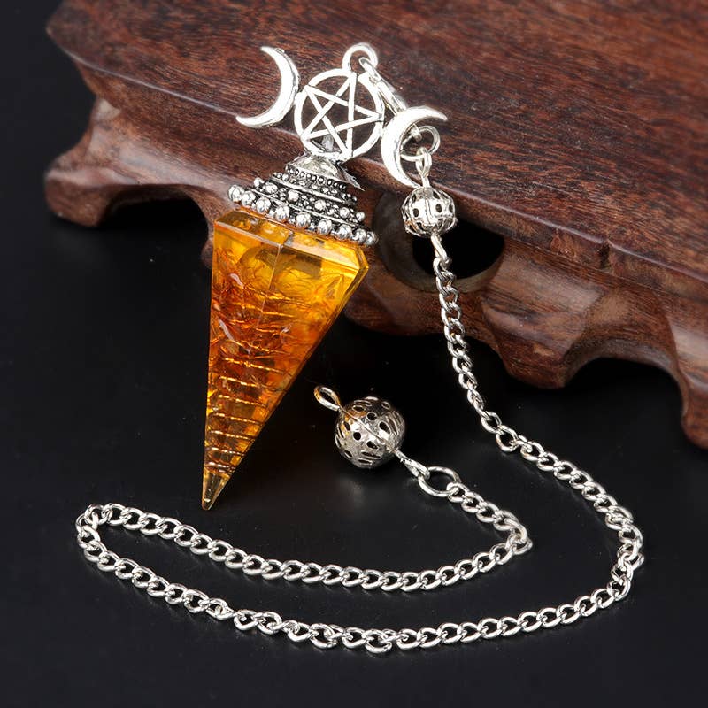 Gemcohub - Wholesale Spiritual Stone/Crystal - Moon Star Multicolor Hexagonal Pyramid Crystal Pendulum12