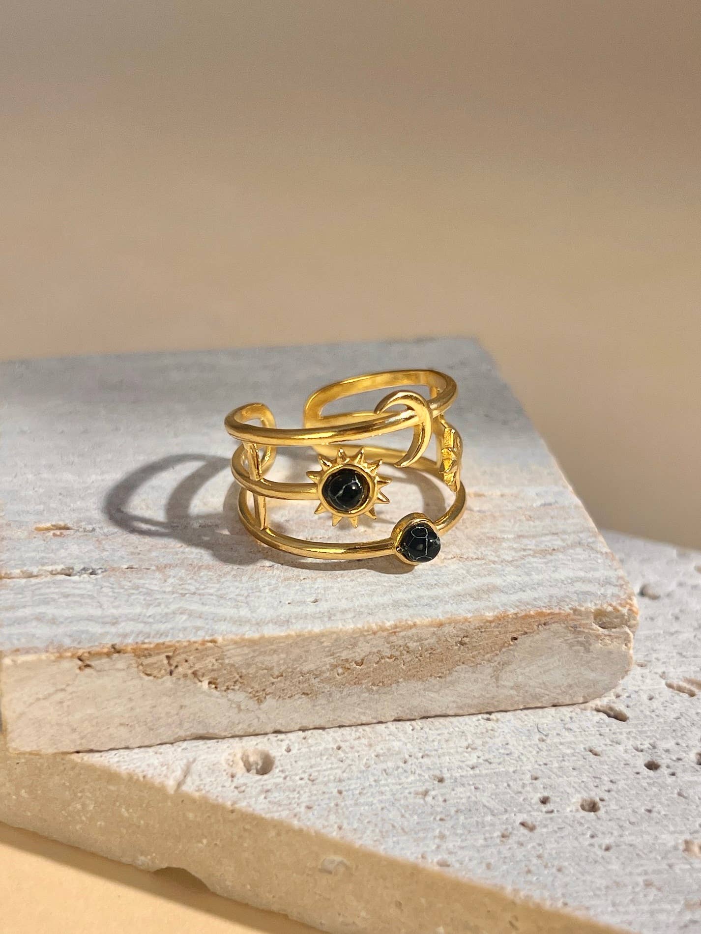 COSMOS - Venta al por mayor Anillo con gemas - Anillo ajustable con luna, estrella y sol con piedra3