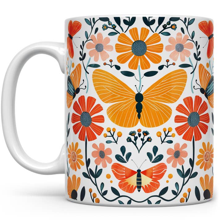 Loftipop - Wholesale Coffee Mug - Floral Butterfly Mug, Nature Flowers Botanical Gifts