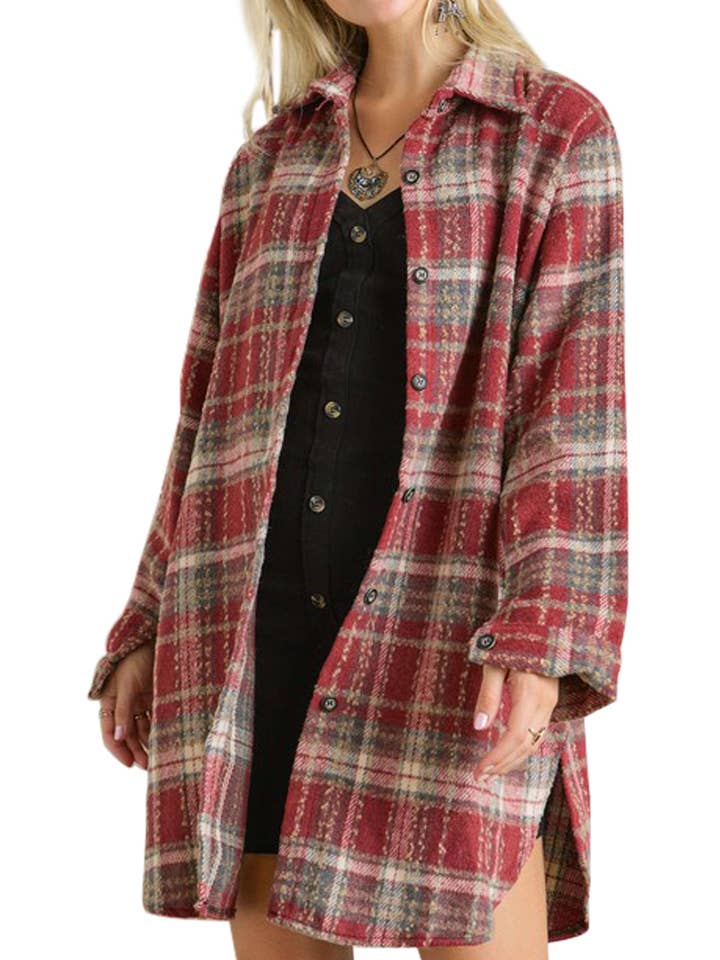 Button Down Flannel Shacket for wholesale by Vanilla Monkey