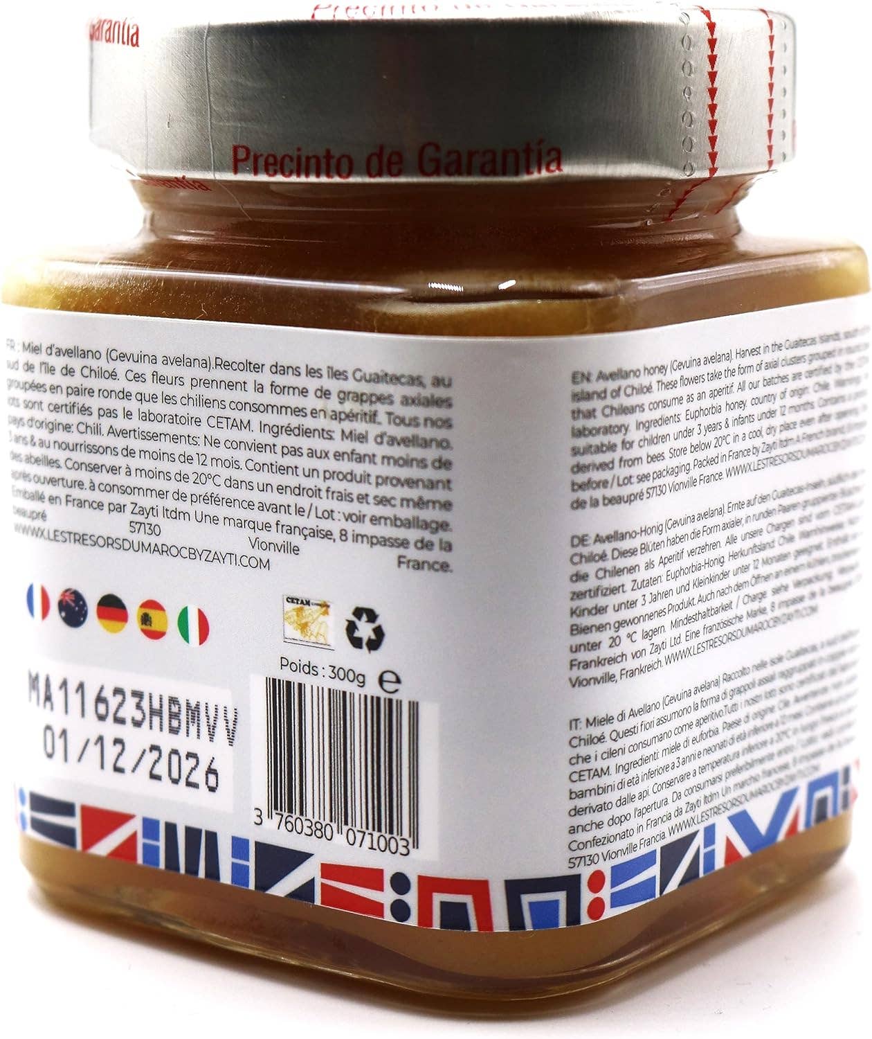 Zayti L.T.D.M - Wholesale Honing - Romige hazelnoot-honing uit Chili 100% natuurlijk - pot van 300 g2