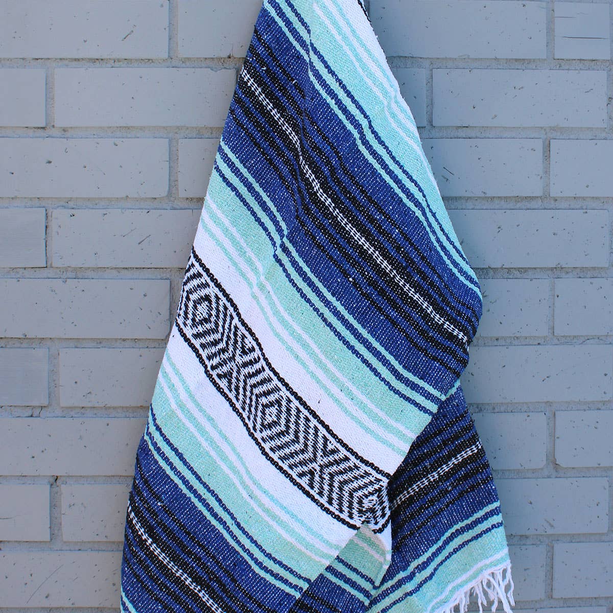 California Seashell Company - Wholesale Throw Blanket - Aqua & Cobalt Mexican Throw Blanket | Baja Beach Yoga2