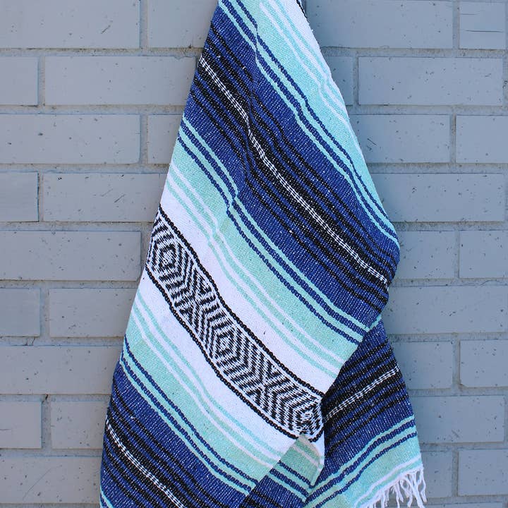California Seashell Company - Wholesale Throw Blanket - Aqua & Cobalt Mexican Throw Blanket | Baja Beach Yoga2