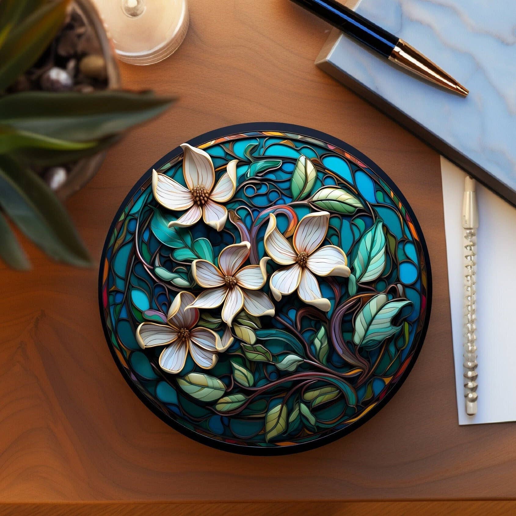 Fernville Creations - Vente Sous-verre - Sous-verre en céramique Magnolias avec dossier en liège pour décoration intérieure