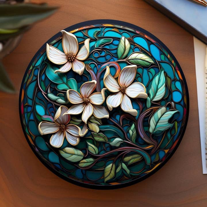 Fernville Creations - Vente Sous-verre - Sous-verre en céramique Magnolias avec dossier en liège pour décoration intérieure0