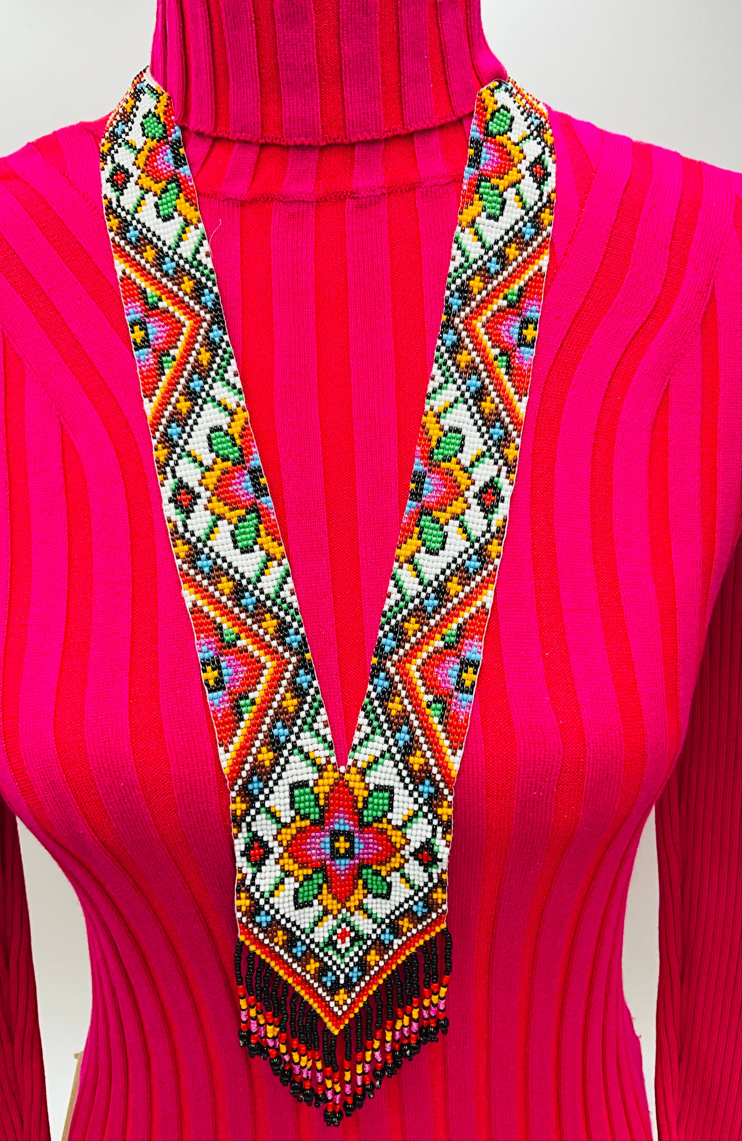 BEADS CORNER - Wholesale Beaded/Pearl Necklace - Native Tribal Style Long Statement Beaded Necklace for Women Y Shape2