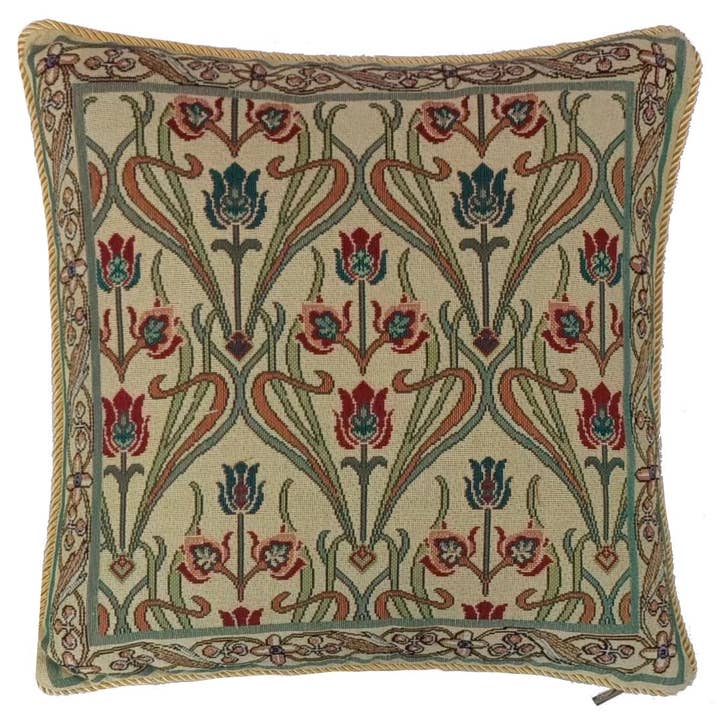 CCOV-ART-ARTLOTUSBG Cushion Cover-Art Nouveau Lotus Flower Beige W45 x H45 CM (W18 x H18 INCH) for wholesale by SignareArt