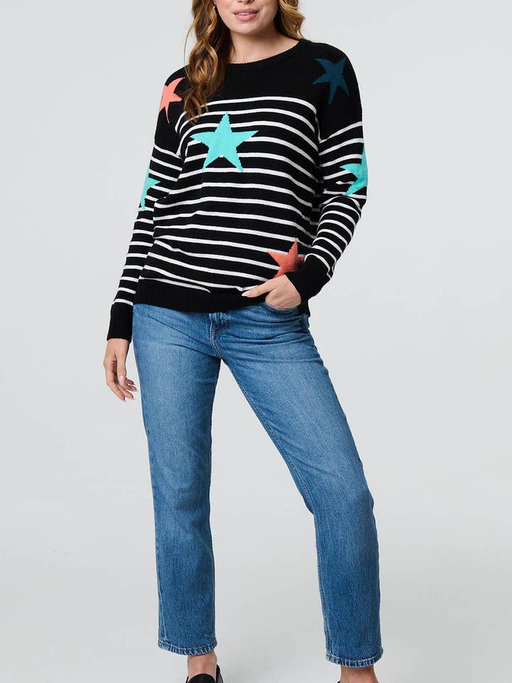 Camisola Relaxada com Estampa Estrela às Riscas
por atacado de Stellalondon