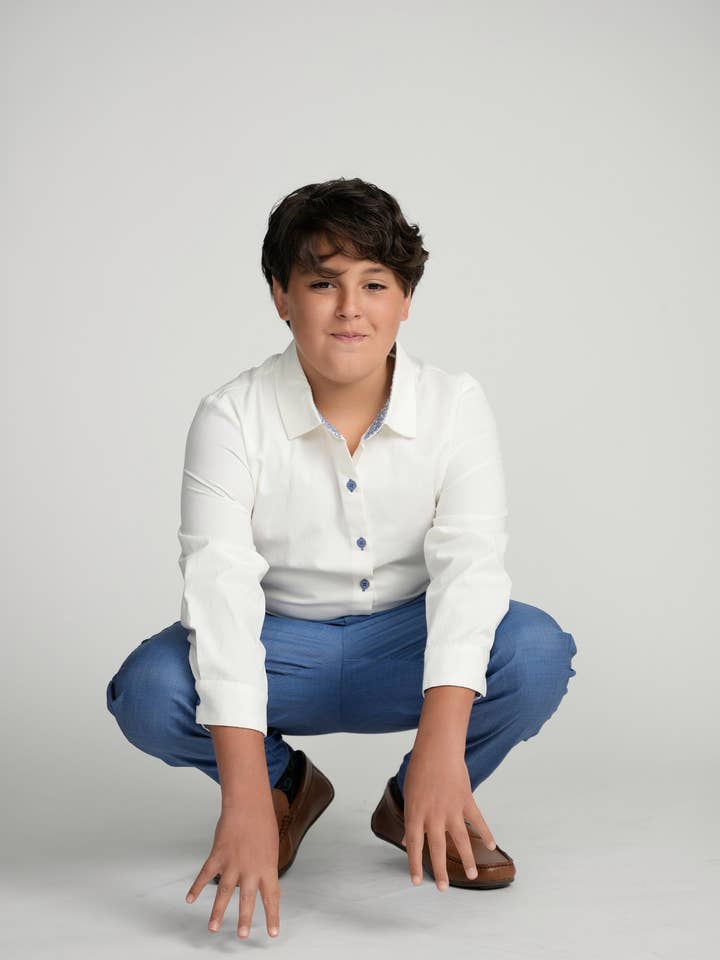 Camisa de vestir de manga larga con botones azules y contraste de cachemir para venta al por mayor de Mofi Boys Clothing