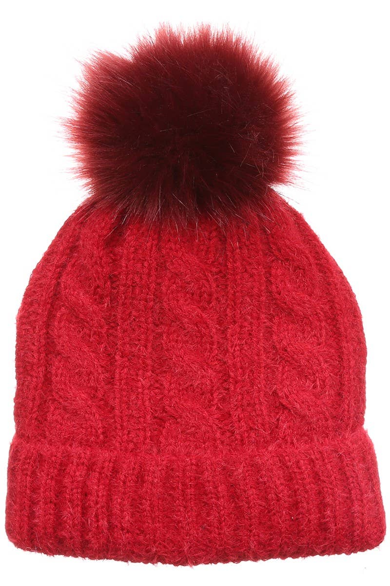 Fashion City - Venta al por mayor Gorro de lana - Mujer - Gorro con forro de sherpa tejido de cable difuso para mujer0