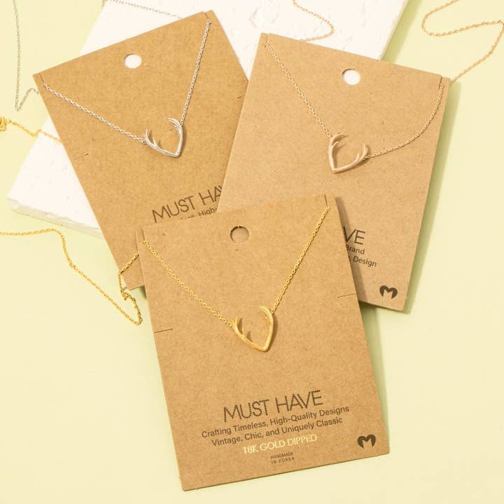 Gold Dipped Antler Pendant Necklace for wholesale by Fame Accessories