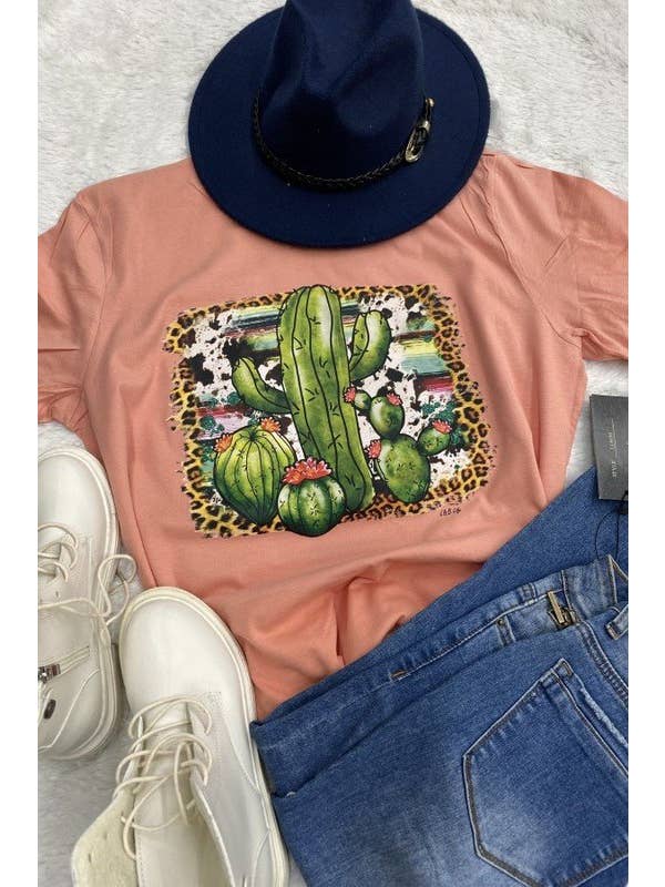 Sunset DTF Cowhide Cactus Frame Graphic Tshirt for wholesale on Faire