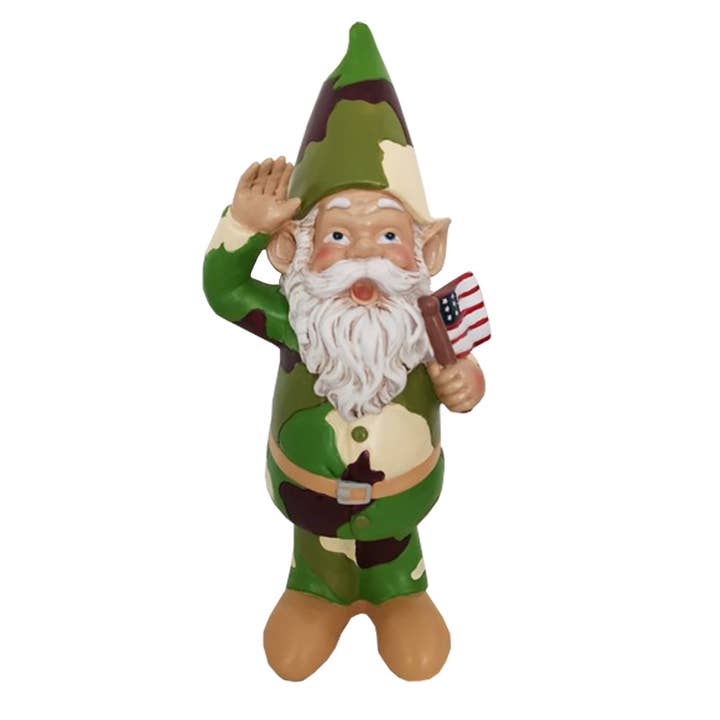 12" Resin Army Gnome for wholesale by Santa’s Workshop Inc.