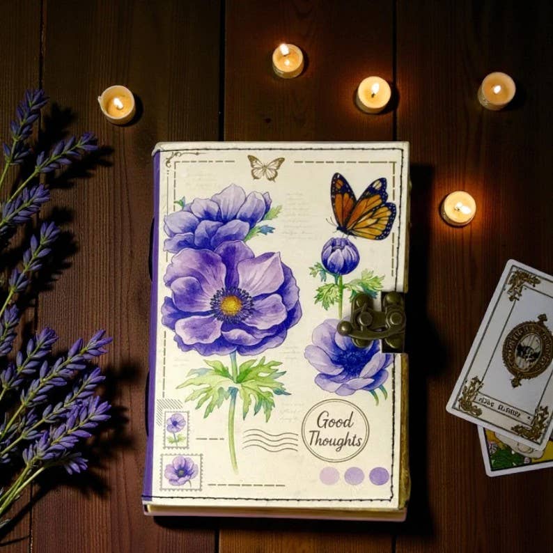 Leatherooze - Vente Journal intime - Journal en cuir floral avec serrure – Journal vintage botanique0