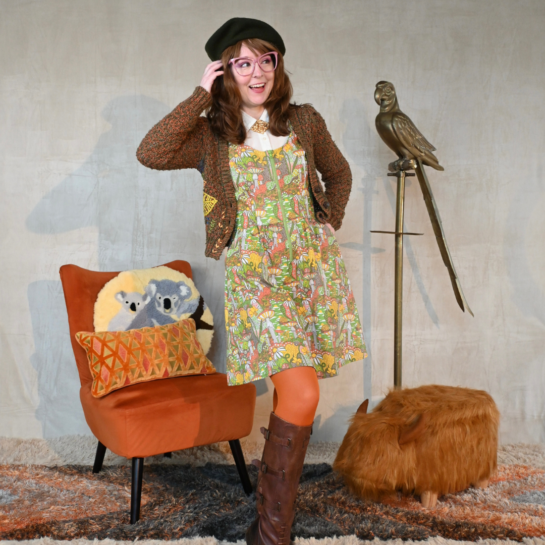 Blue Platypus - Wholesale Dress - Women's - Magic Mushrooms Zip-Front Dress in Olive6