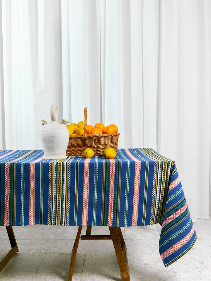 Blåt granatæble-dug for engroshandel hos Eturel Madrid