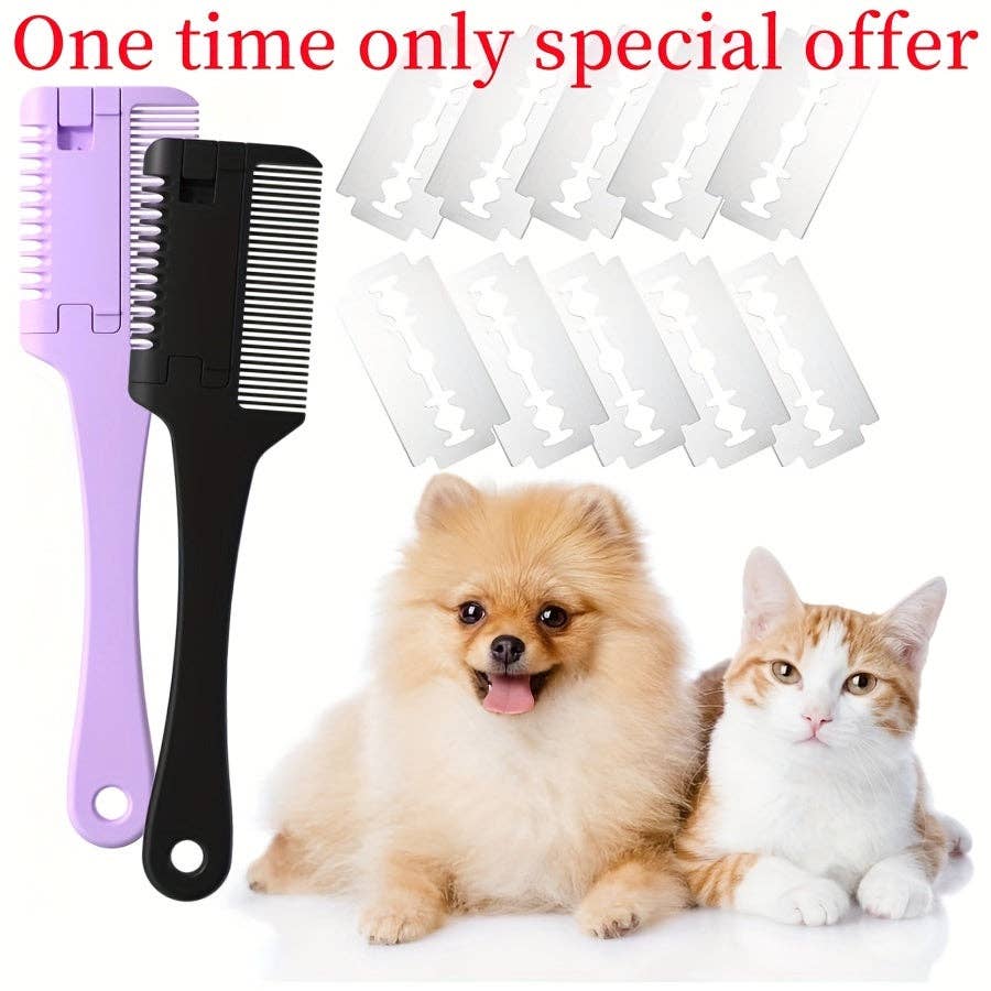 DIYSTORE – wholesale Pet grooming tool – Dog – Pet Razor Comb with 10 Replacement Blades, 2-in-1 Dog & Cat Hair Trimmer and Groomer - PP Material Double-Sided Cutting Comb for Various Breeds - Safe Grooming Tool for Shedding and Thinning - For Dog & Cat Owners - Suitable for Regular Grooming4