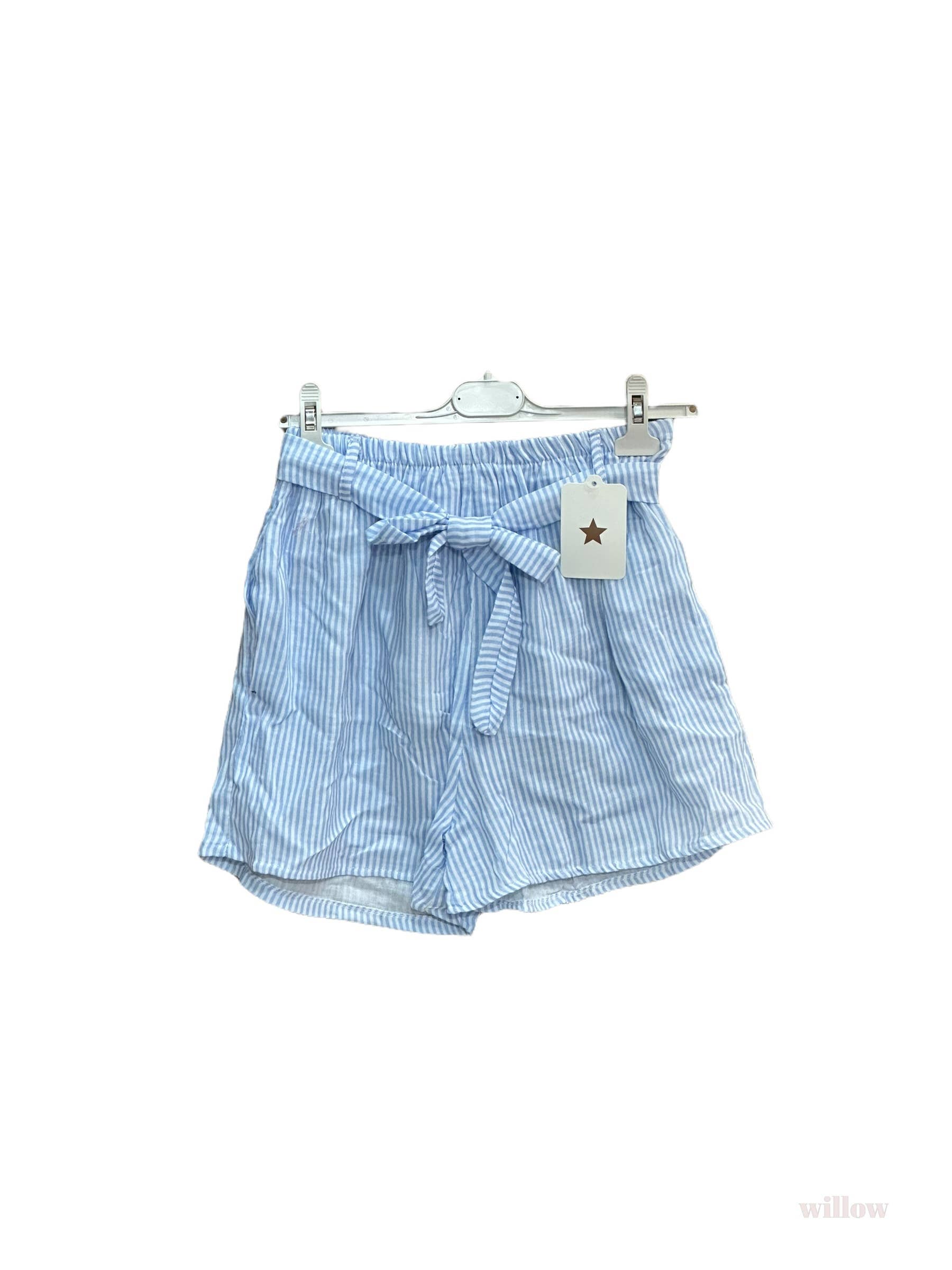 Moonsun – Großhandel Shorts – Damen – Gestreifte Shorts aus Baumwoll-Gaze mit Gürtel
