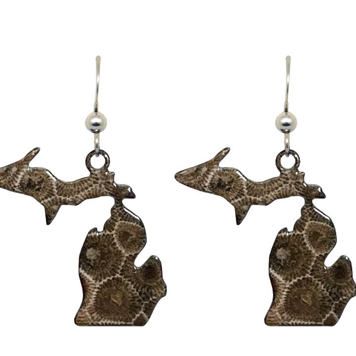 Petoskey Stone, MI State Earrings by d'ears #2132 for wholesale by d'ears inc.