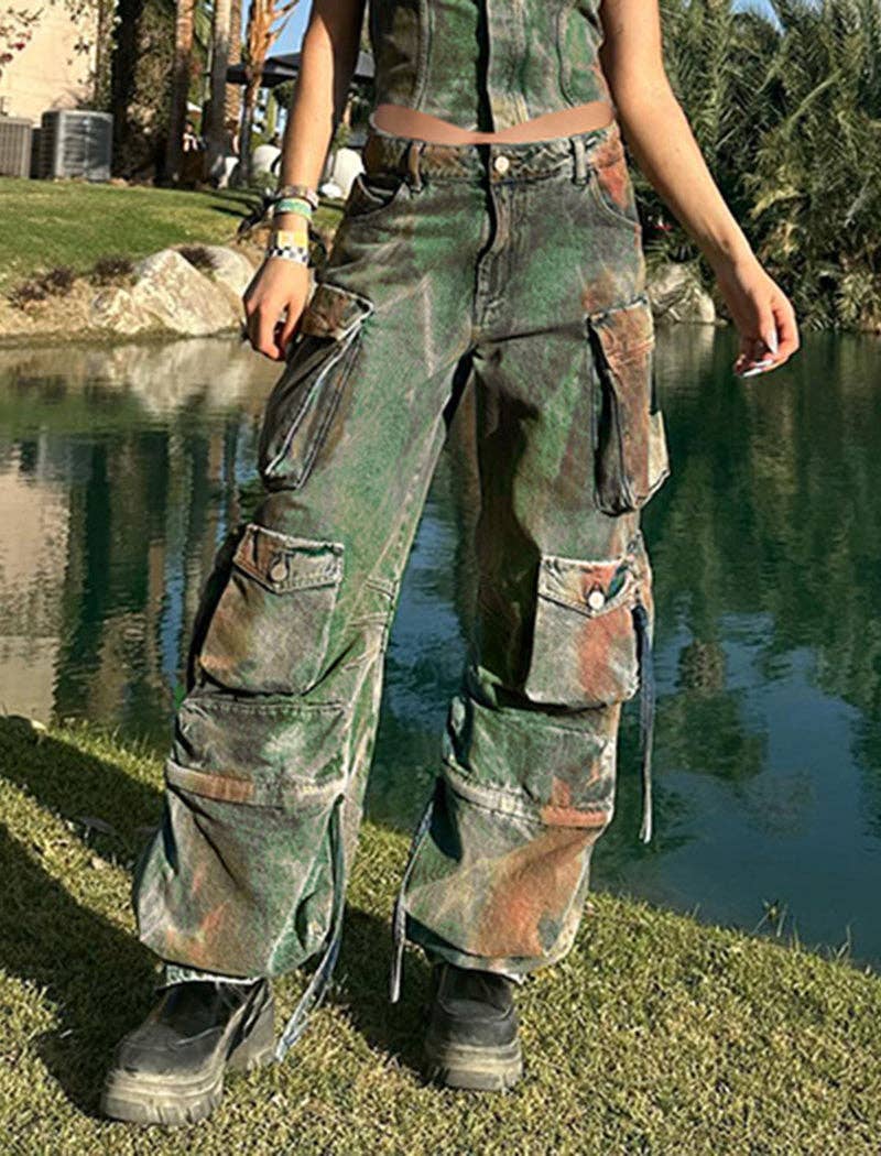 MULTI Pantalon cargo en denim à coupe ample en vente sur Faire10