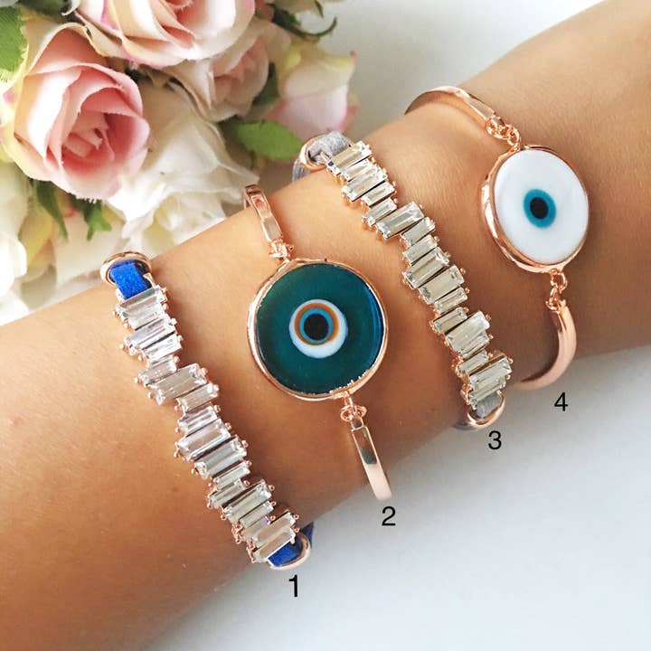 Murano Evil Eye Bracelet, Leather Baguette Bracelet for wholesale by Evileyefavor