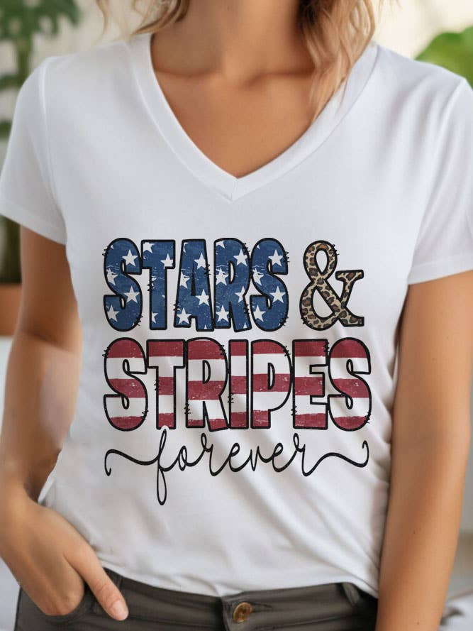 Stars and Stripes Forever, Fourth of July,Unisex V-neck T-Shirt for wholesale by Top Avenue