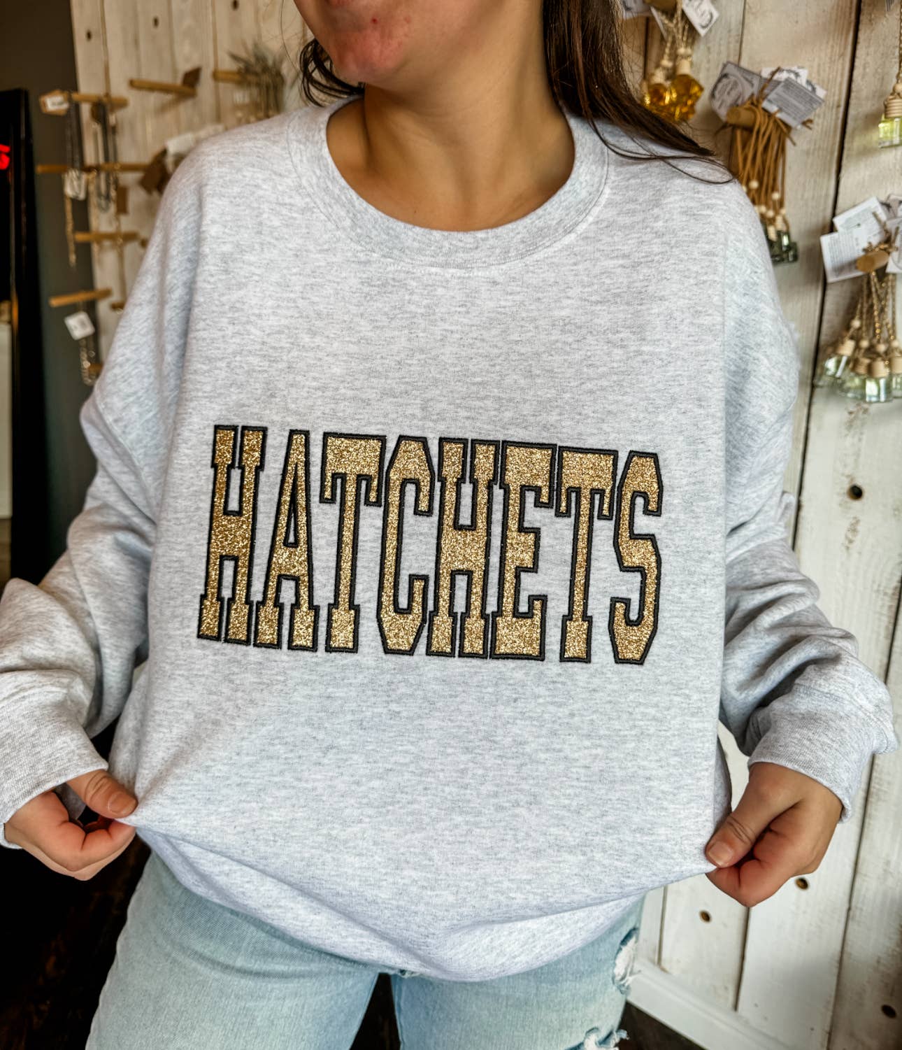 Top Notch - Wholesale Graphic Sweatshirt - Women's - School Spirit Glitter Appliqué Embroidered Sweatshirt 3
