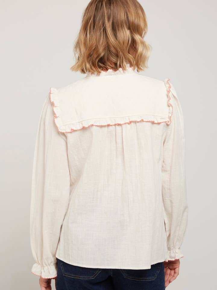 Andy & Lucy - Wholesale Blouse - Women's - FLORIE - Ecru blouse with ruffled colored edges5