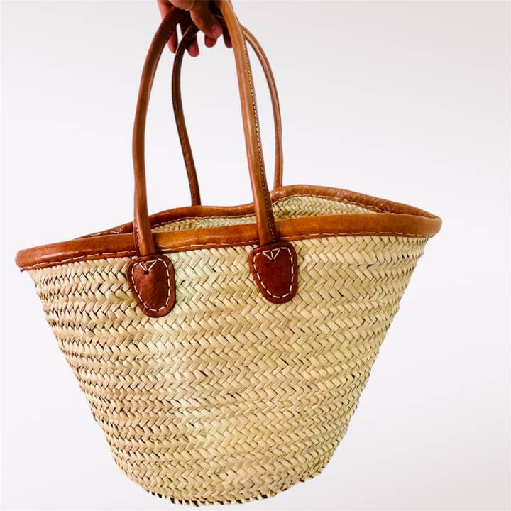 French Market Basket, Halmpose Håndlavet med læder for engroshandel hos Mikwi