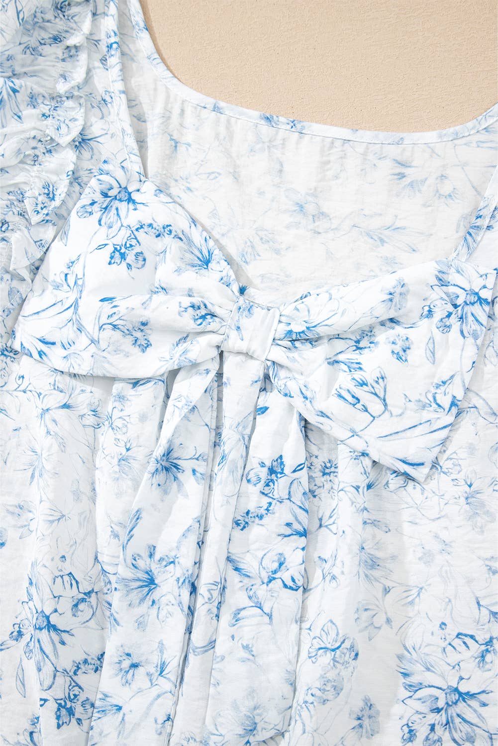 1 the Woman - Wholesale Blouse - Women's - Floral Ruffled Short Sleeve Square Neck Bow Back Blouse7