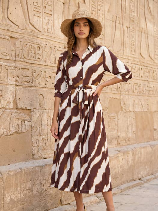 Vestido Midi Estampado Abstrato por atacado de RUBIENN