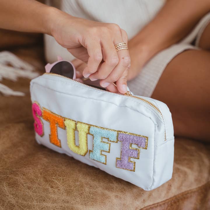 Natalia - Wholesale Makeup/Cosmetic Bag - Preppy Nylon Chenille Letter Travel Makeup Pouch - STUFF