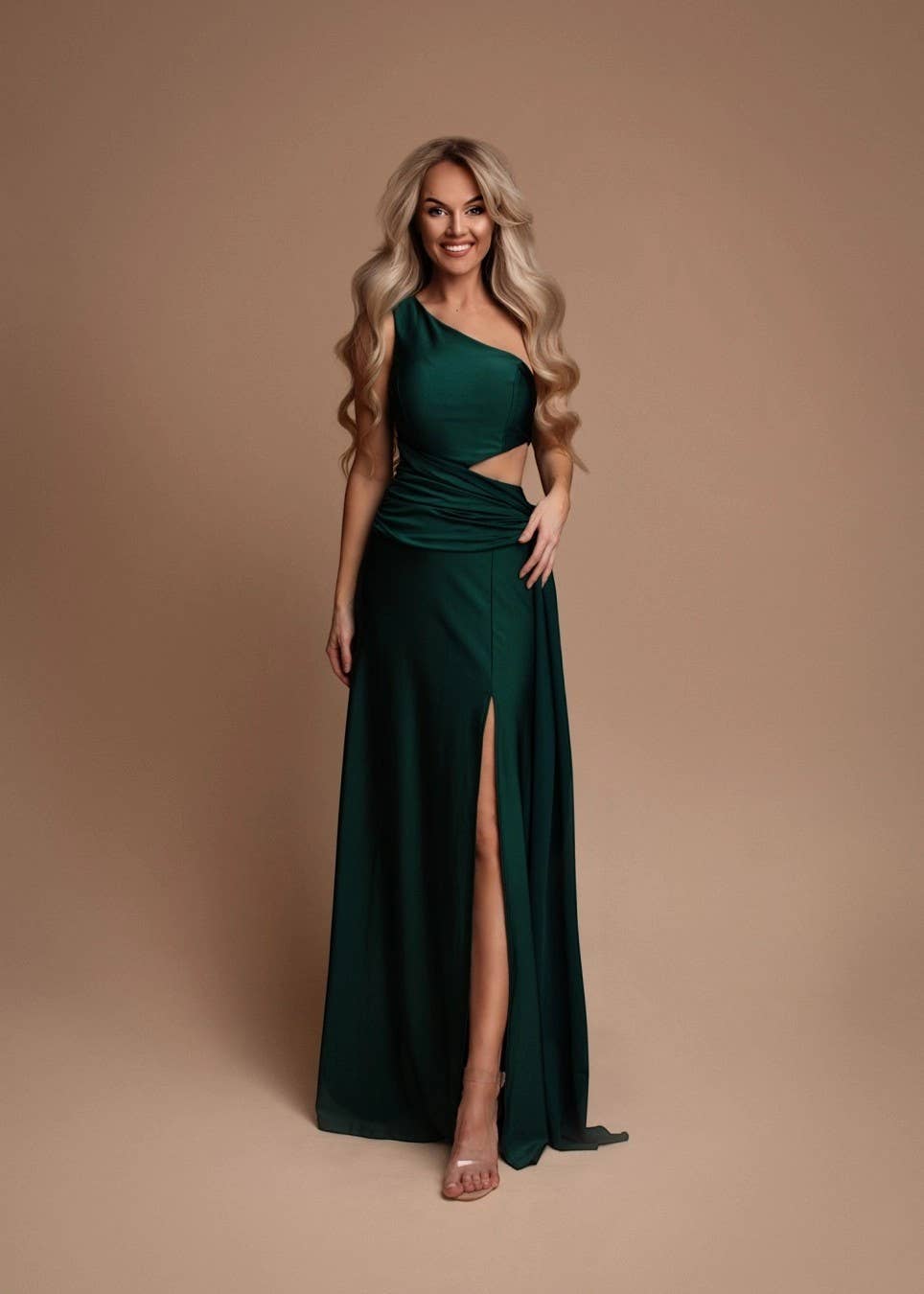 Eva & Lola - Epsilonn - Wholesale Gown - Women's - Asymmetrical Long Dress with Cutout and Elegant Slit - HM24354