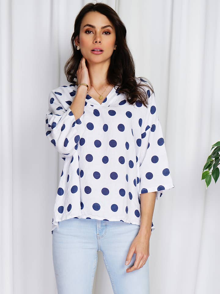 Top en lin imprimé à pois BLL-T20022POIS
pour la vente par ORNELLA PARIS