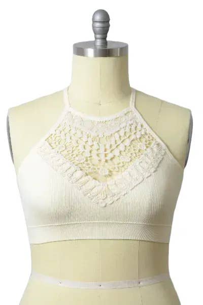Leto Accessories - Wholesale Bralette - Women's - Chic Plus Size Crochet Lace Bralette with High Neck Design0