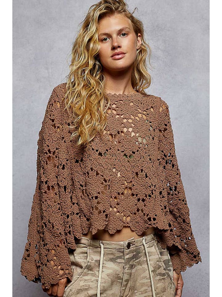 Pol Clothing - Wholesale Knitted jumper – Women′s - Textured Chenille Sweater Loose Fit Crochet Top 10