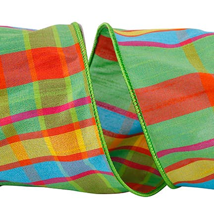 Citrus Life Plaid Wired Edge, Green, 4 In, 10 Yards for wholesale by RELIANT RIBBON