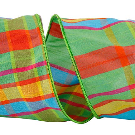 RELIANT RIBBON - Wholesale Ribbon - Gift Wrapping - Citrus Life Plaid Wired Edge, Green, 4 In, 10 Yards